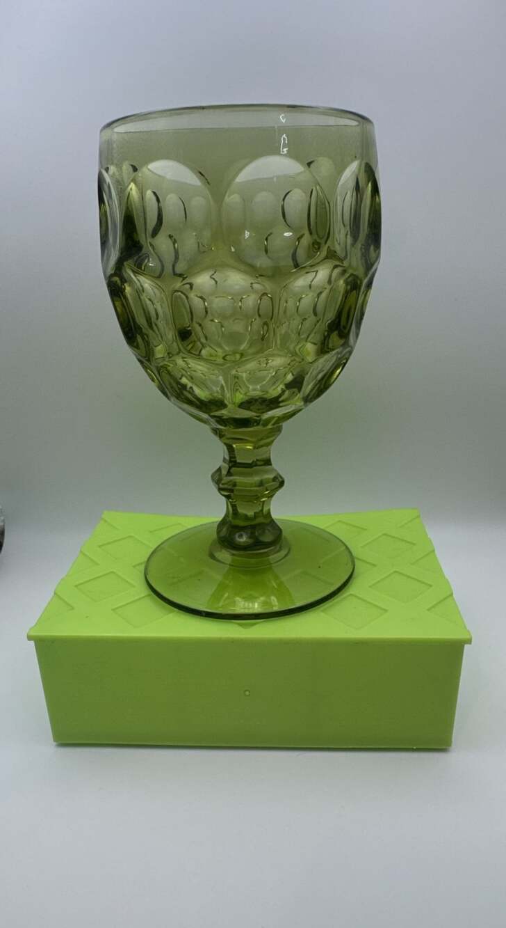 Imperial Glass Provincial Green Water Goblet Thumbprint vintage